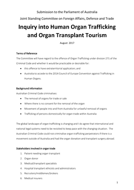 Inquiry Into Human Organ Trafficking and Organ Transplant Tourism