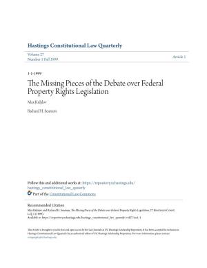The Missing Pieces of the Debate Over Federal Property Rights Legislation, 27 Hastings Const