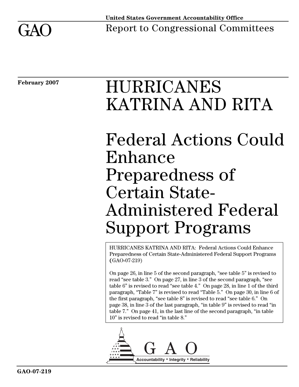 GAO-07-219 Hurricanes Katrina and Rita