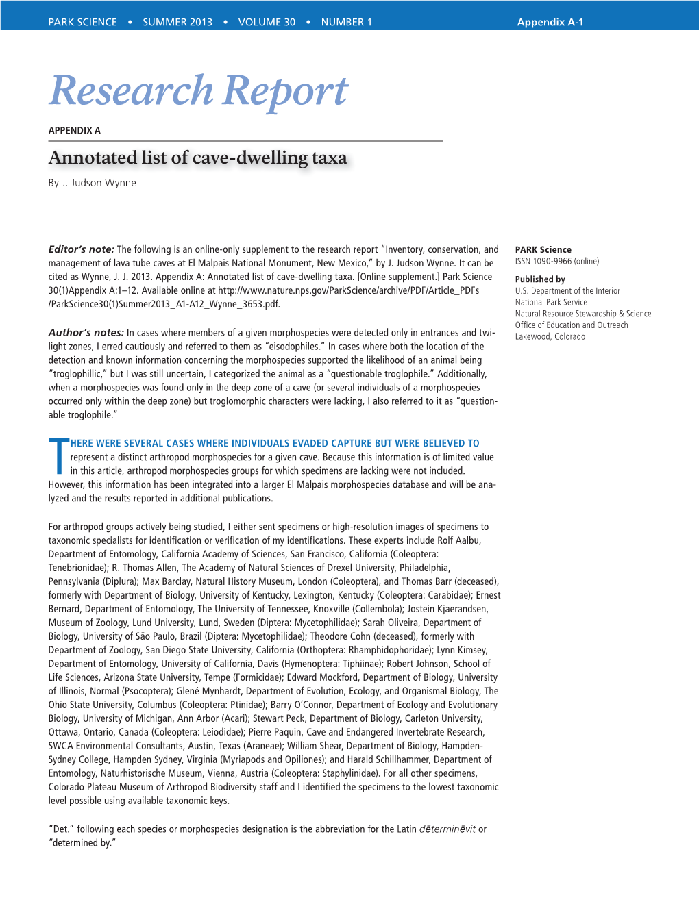 Annotated List of Cave-Dwelling Taxa by J