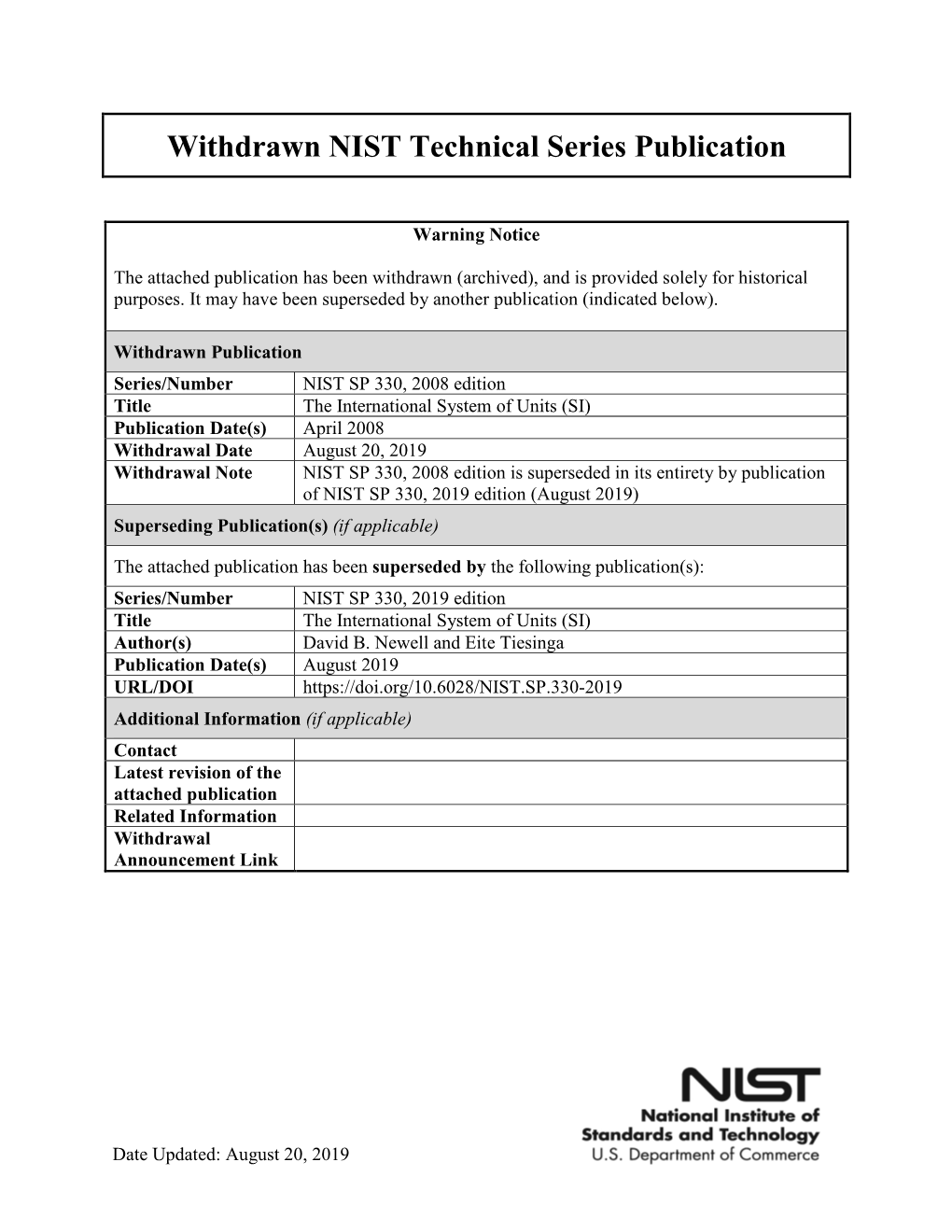 Withdrawn NIST Technical Series Publication