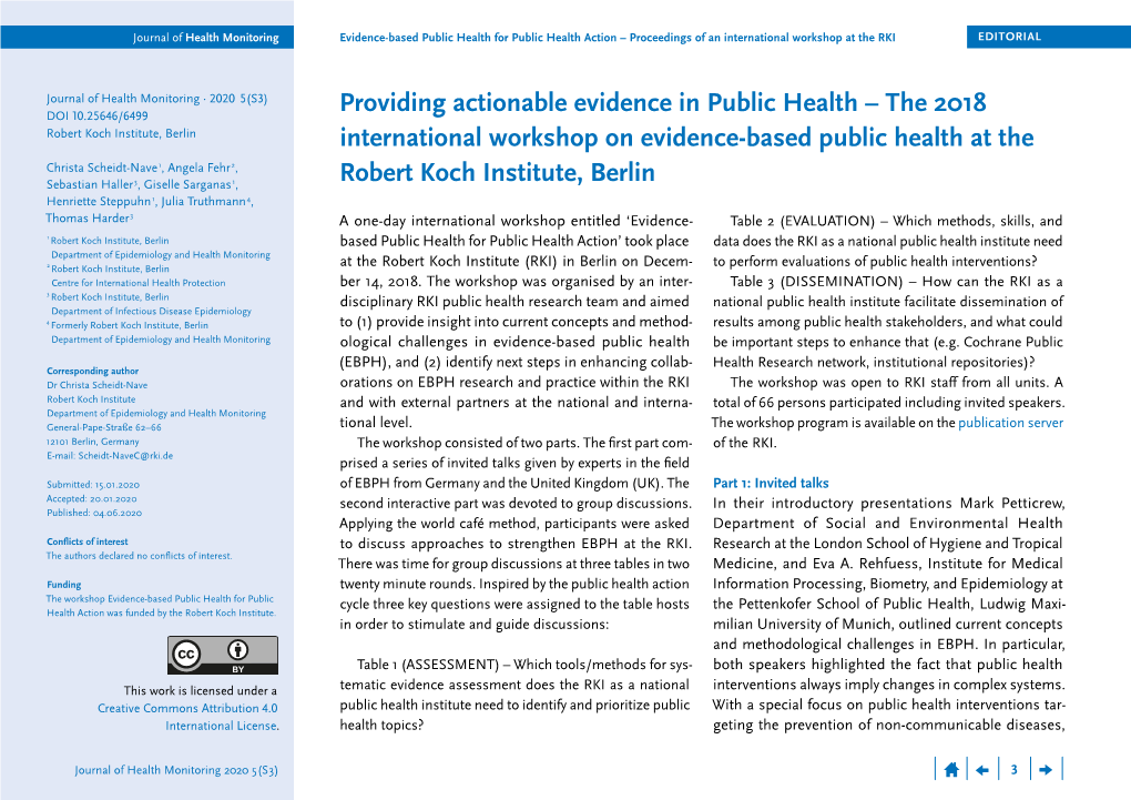 Journal of Health Monitoring | S3/2020 | EBPH-Workshop Editorial