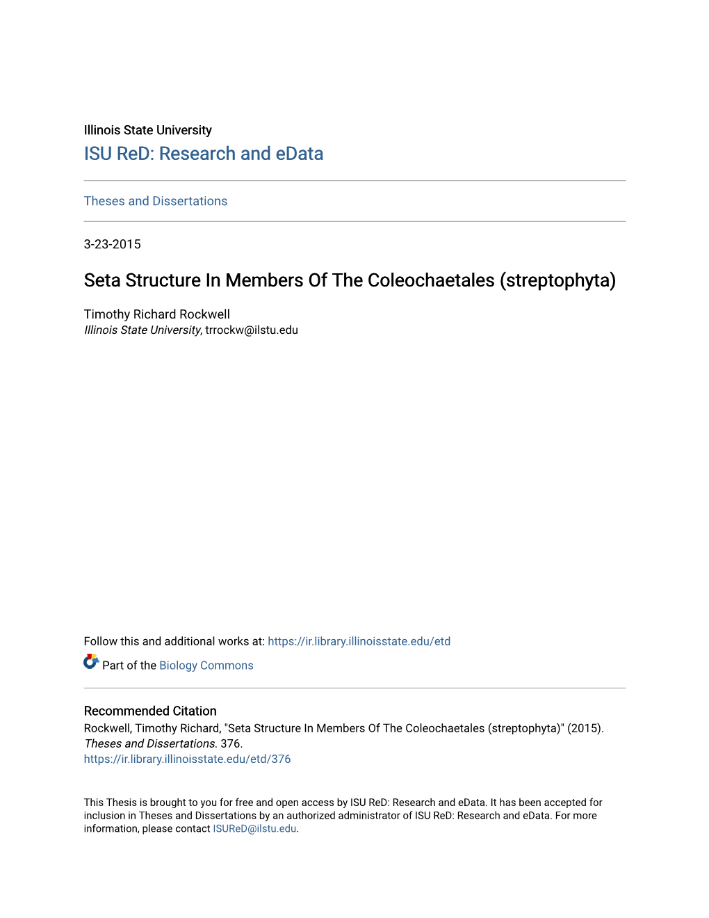 Seta Structure in Members of the Coleochaetales (Streptophyta)