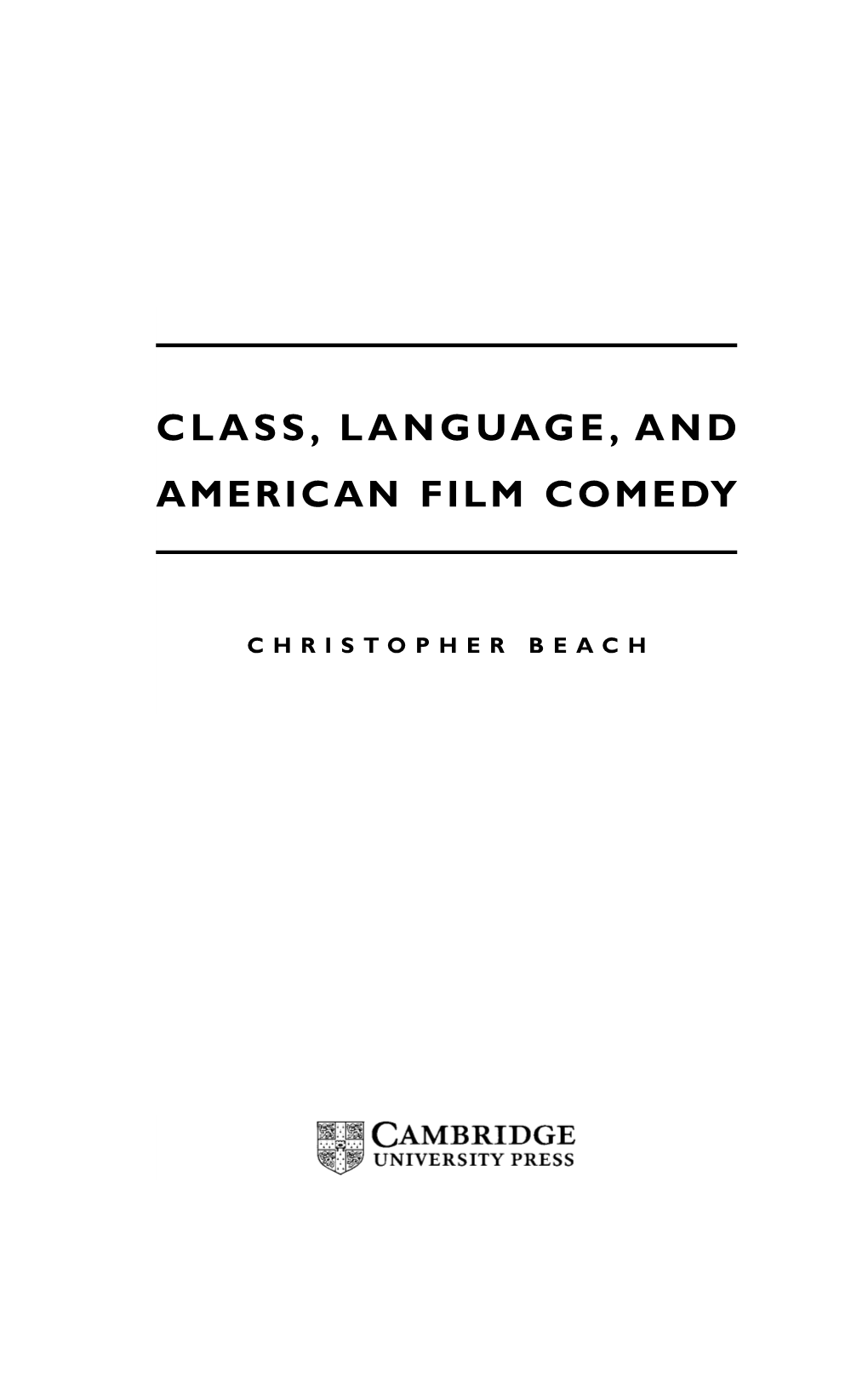 Class, Language, and American Film Comedy