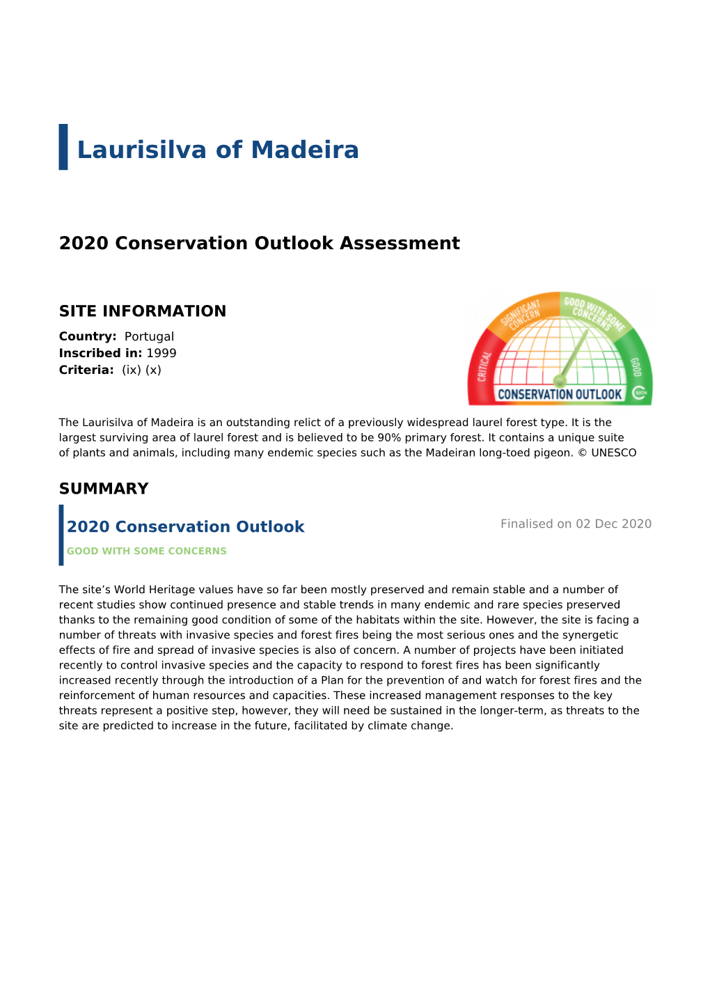 2020 Conservation Outlook Assessment