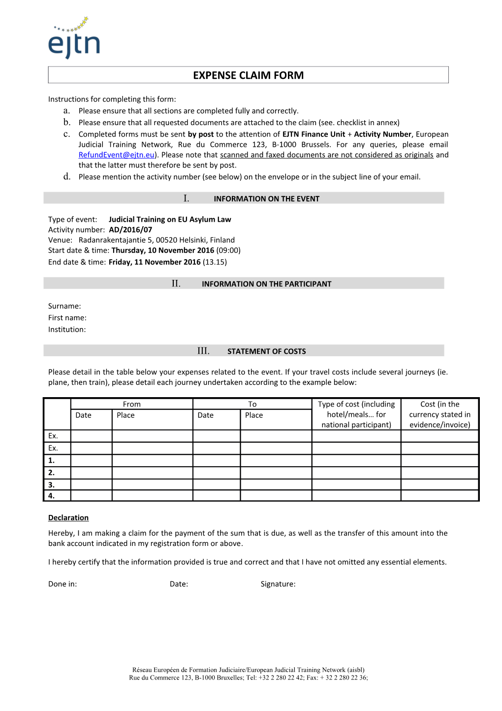 Expense Claim Form