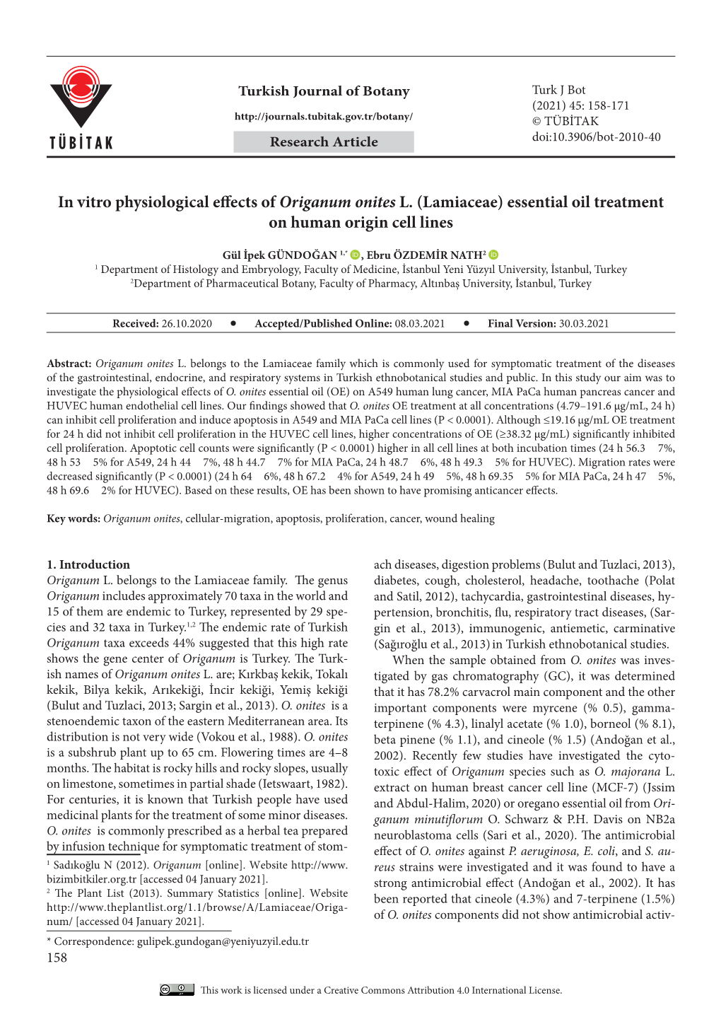 (Lamiaceae) Essential Oil Treatment on Human Origin Cell Lines