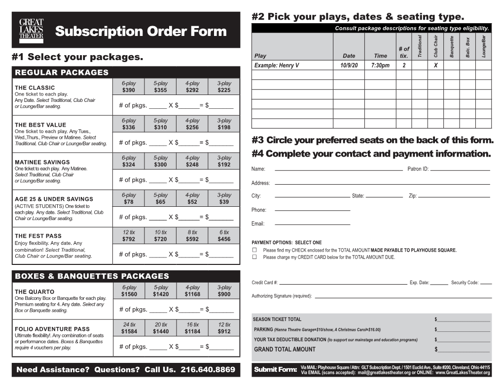 Subscription Order Form Consult Package Descriptions for Seating Type Eligibility