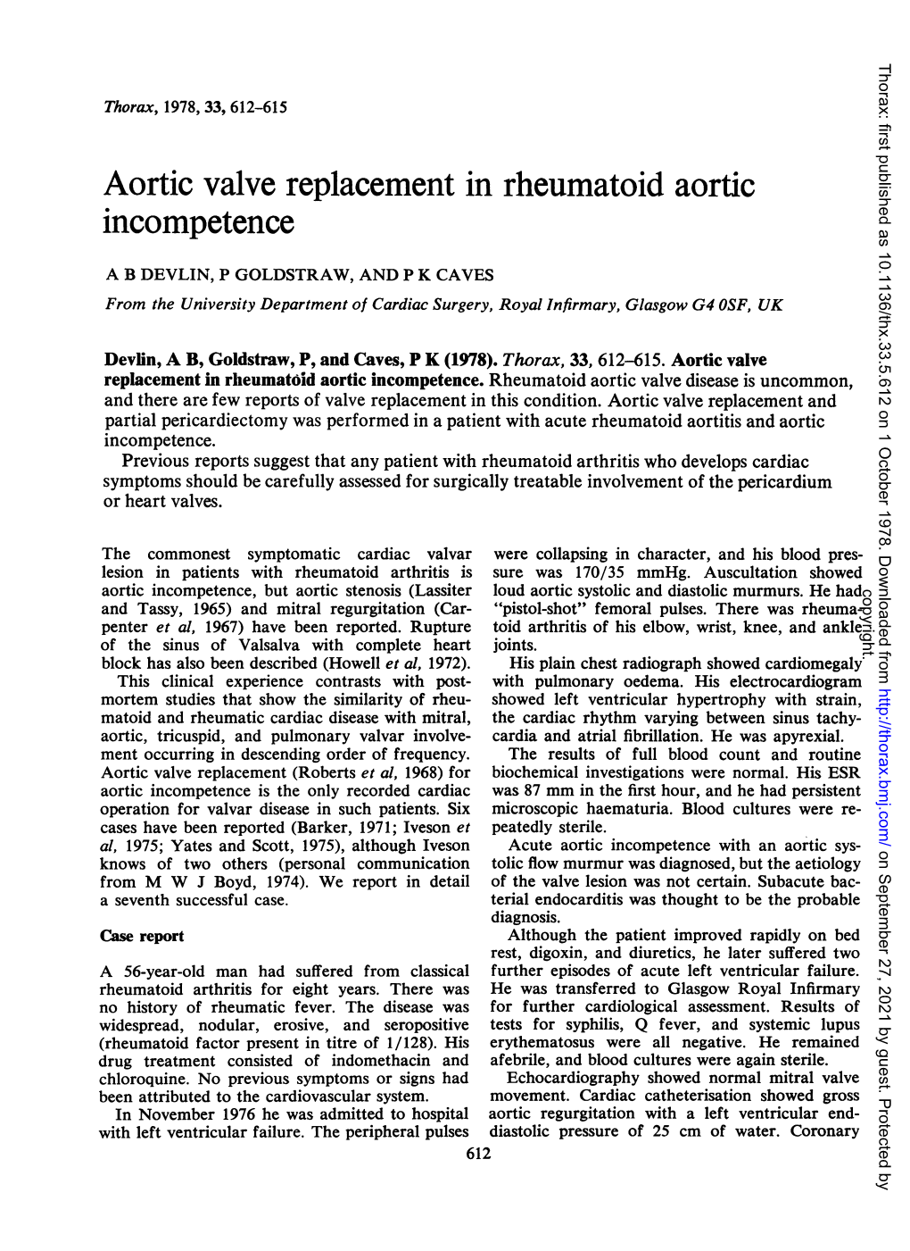 Aortic Valve Replacement in Rheumatoid Aortic Incompetence