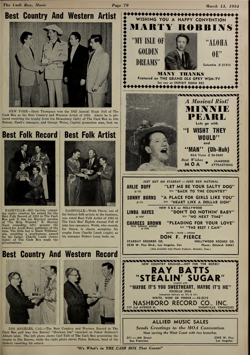 Cash Box, Music the Page 79 March 13, 1954