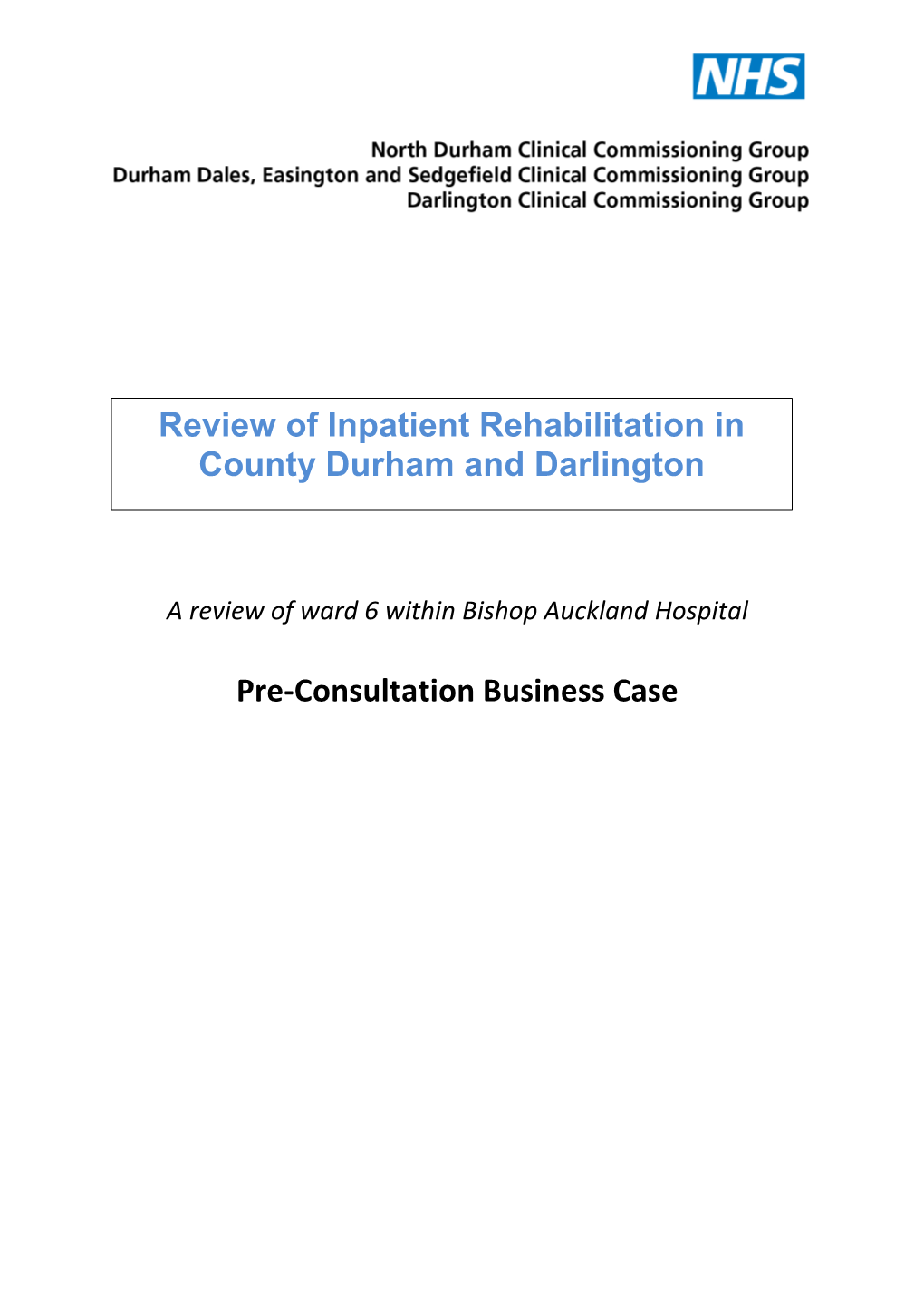 Inpatient Rehabilitation Business Case Proposal Darlington August