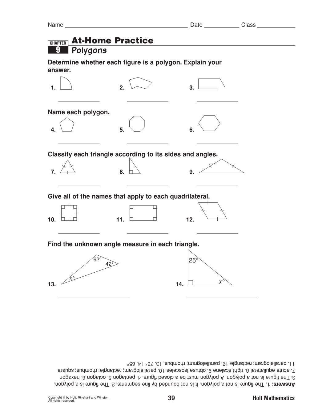 At-Home Practice 9 Polygons Determine Whether Each Figure Is a Polygon