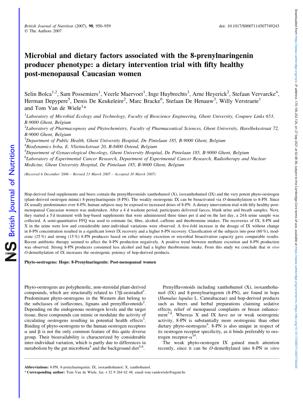 Microbial and Dietary Factors Associated with the 8