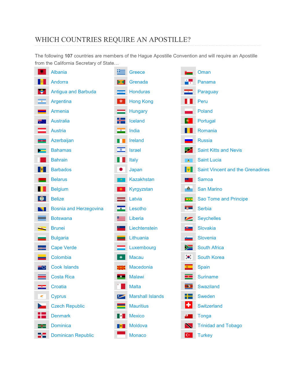 Which Countries Require an Apostille?