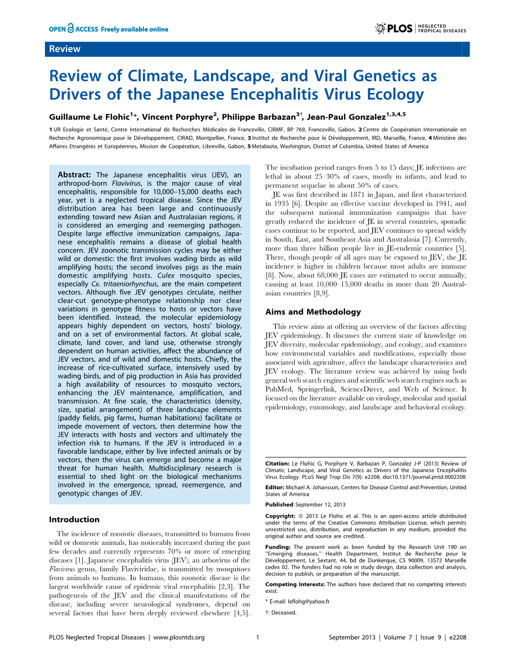 Review of Climate, Landscape, and Viral Genetics As Drivers of the Japanese Encephalitis Virus Ecology