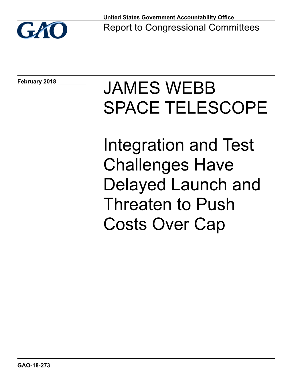 Gao-18-273, James Webb Space Telescope