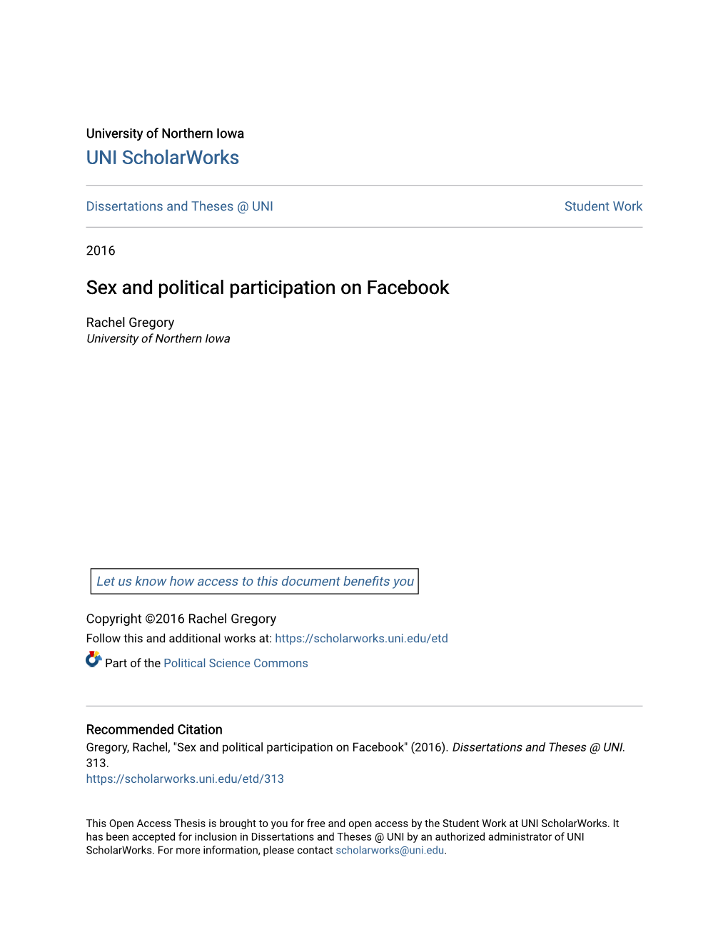 Sex and Political Participation on Facebook