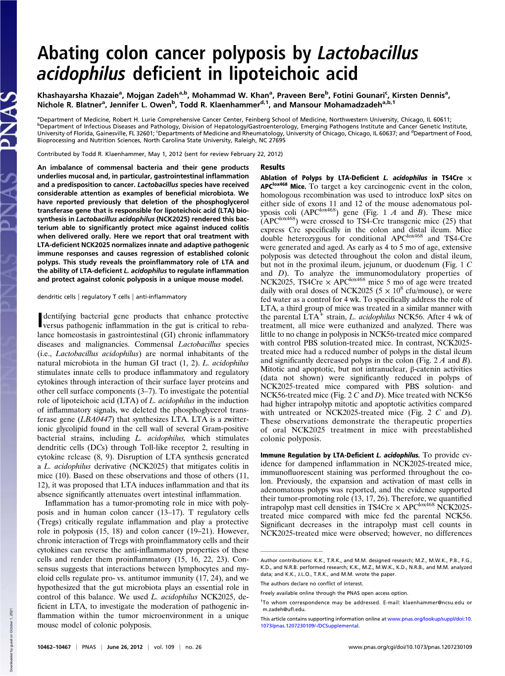 Abating Colon Cancer Polyposis by Lactobacillus Acidophilus Deficient