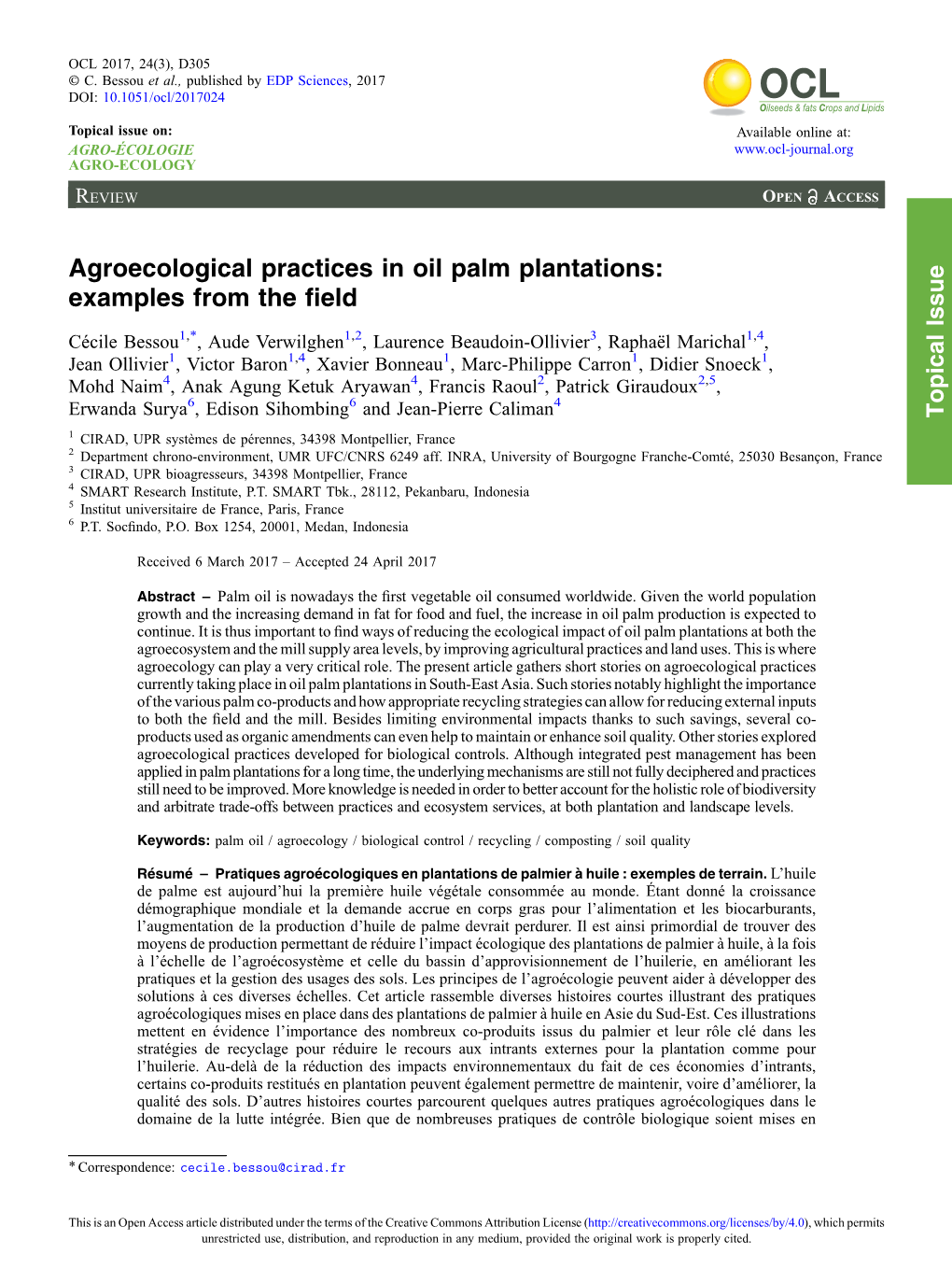 Agroecological Practices in Oil Palm Plantations: Examples from the ﬁeld