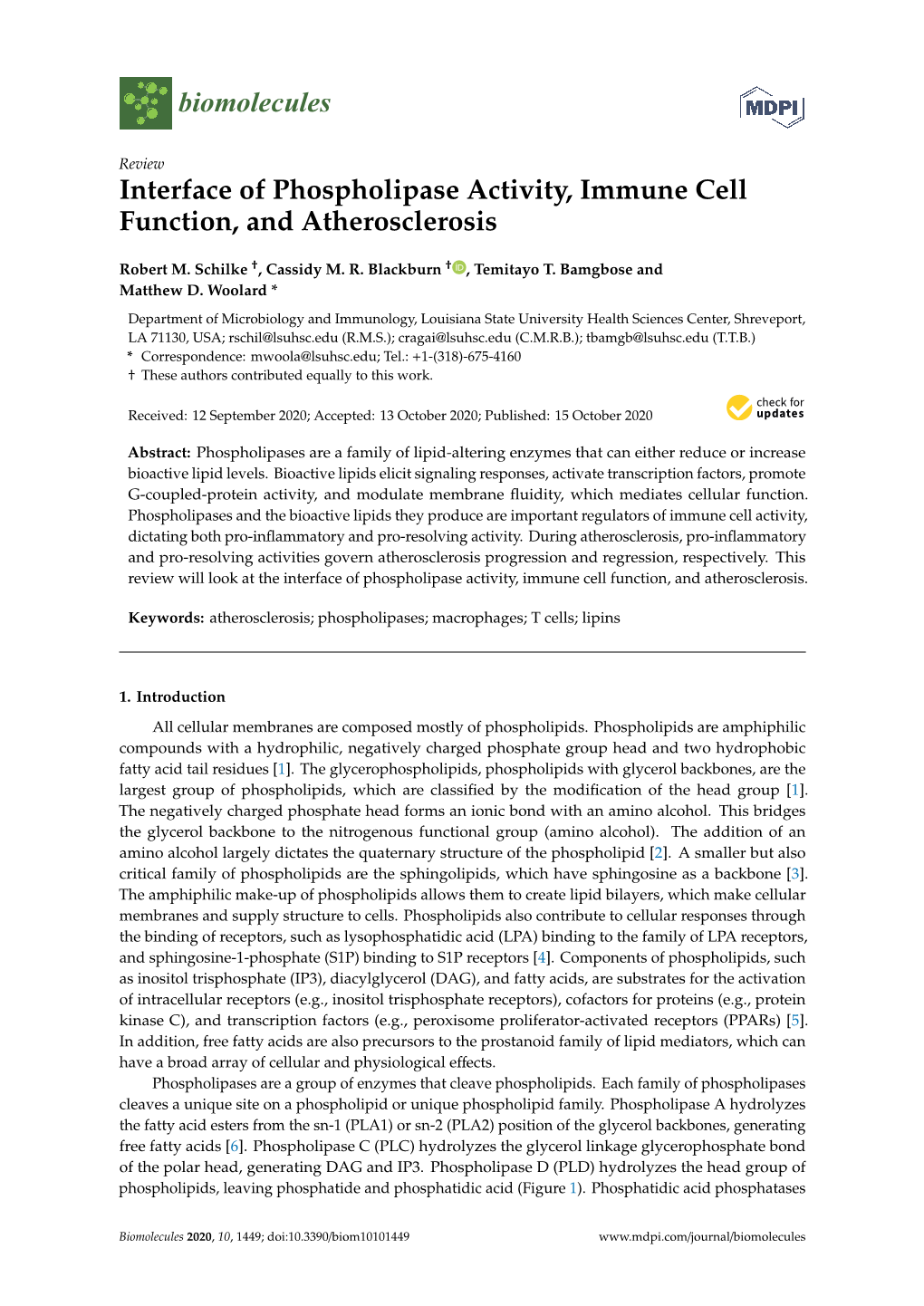 Interface of Phospholipase Activity, Immune Cell Function, and Atherosclerosis