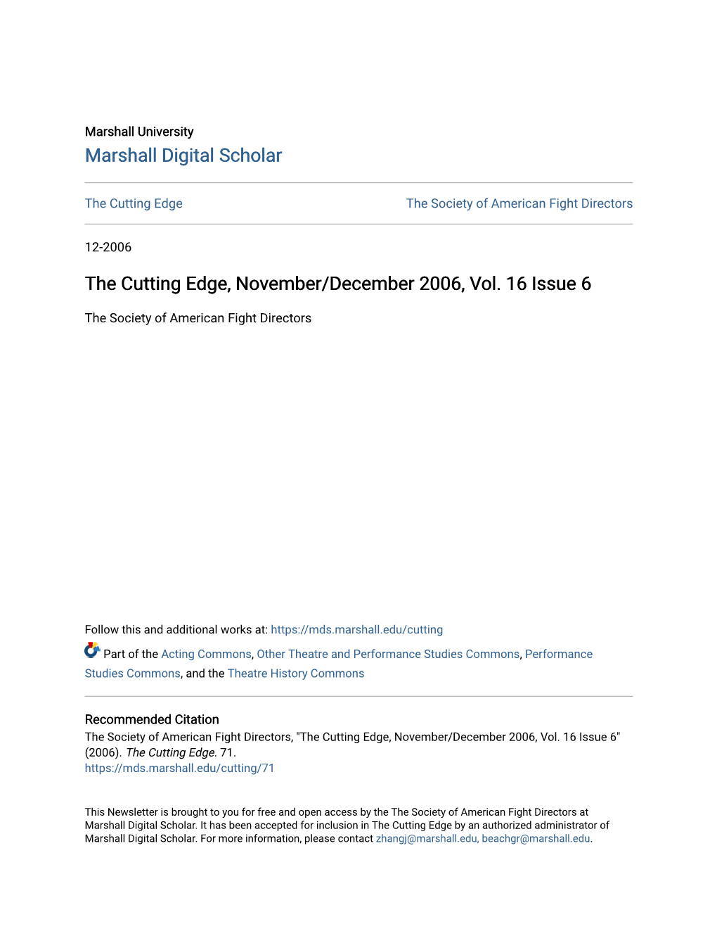 The Cutting Edge, November/December 2006, Vol. 16 Issue 6