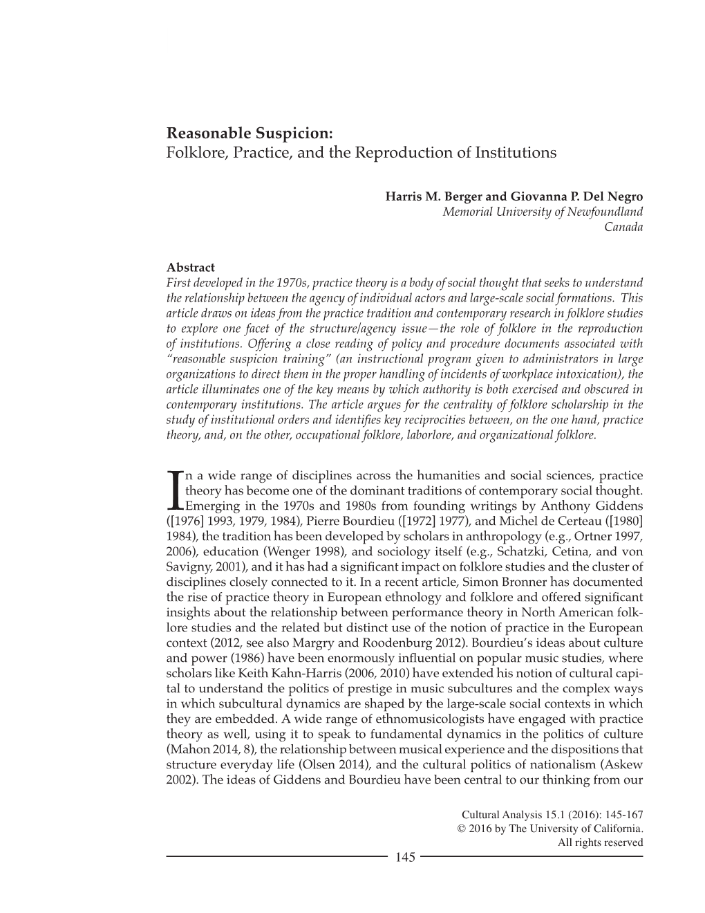 Reasonable Suspicion: Folklore, Practice, and the Reproduction of Institutions