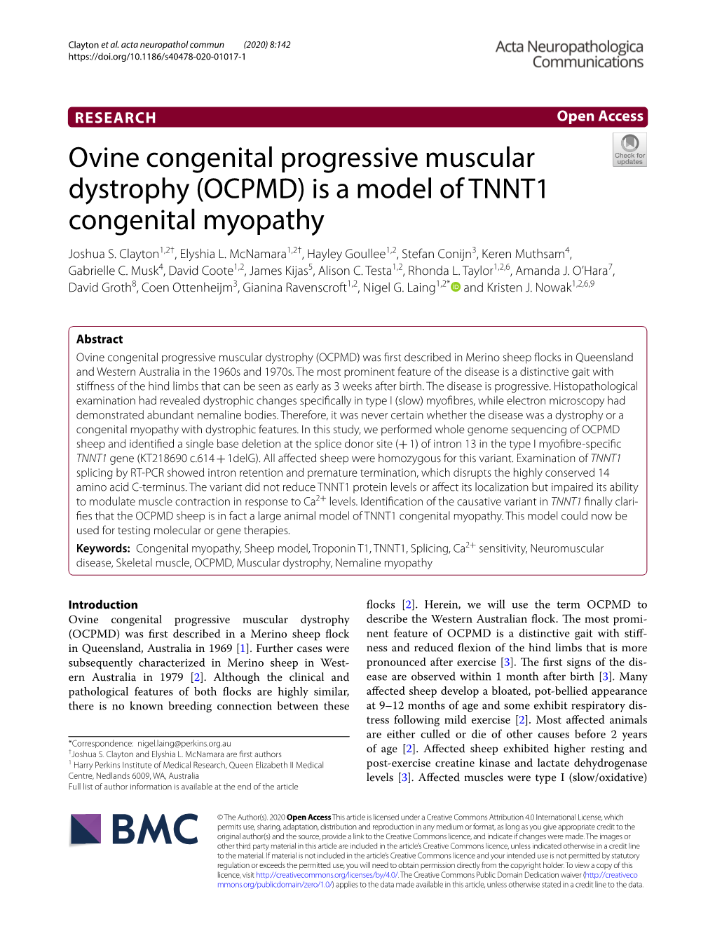 Is a Model of TNNT1 Congenital Myopathy Joshua S