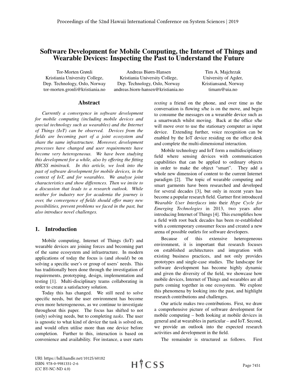 Software Development for Mobile Computing, the Internet of Things and Wearable Devices: Inspecting the Past to Understand the Future