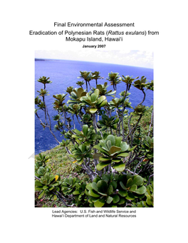 Final Environmental Assessment Eradication of Polynesian Rats (Rattus Exulans) from Mokapu Island, Hawai‘I January 2007