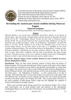 Rewinding the Ancient Past: Social Condition During Mauryan Empire Saptarshi Sengupta M