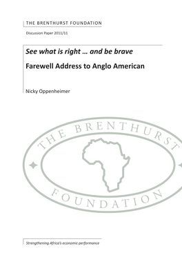 And Be Brave Farewell Address to Anglo American