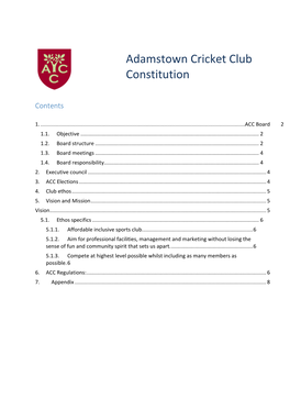 Adamstown Cricket Club Constitution