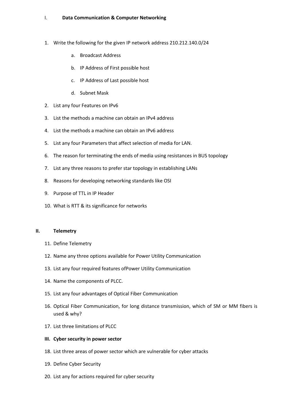 I. Data Communication & Computer Networking