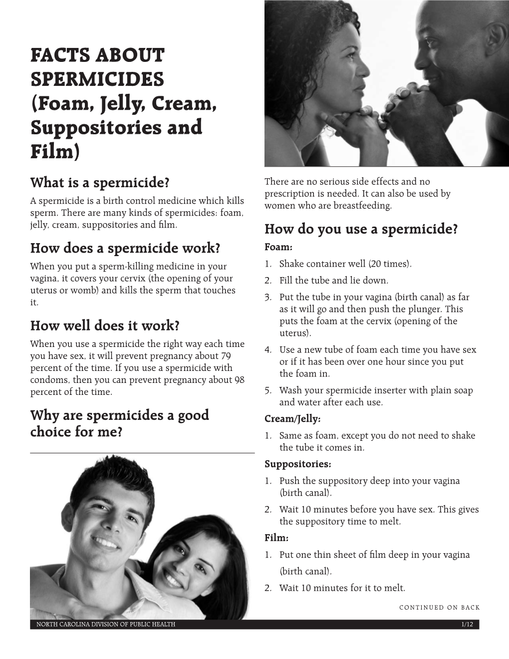 FACTS ABOUT SPERMICIDES (Foam, Jelly, Cream, Suppositories and Film)