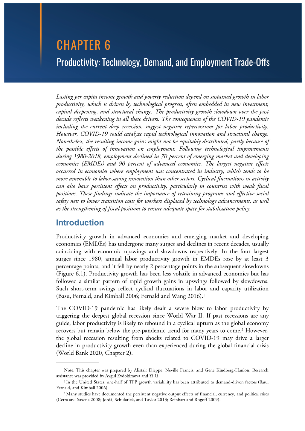 Chapter 6. Productivity Technology, Demand and Employment Trade Offs