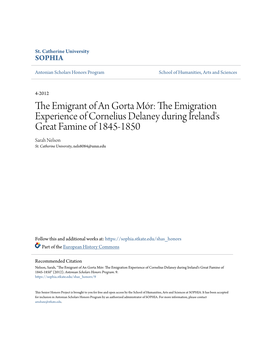 The Emigration Experience of Cornelius Delaney During Ireland’S Great Famine of 1845-1850 Nelson 2