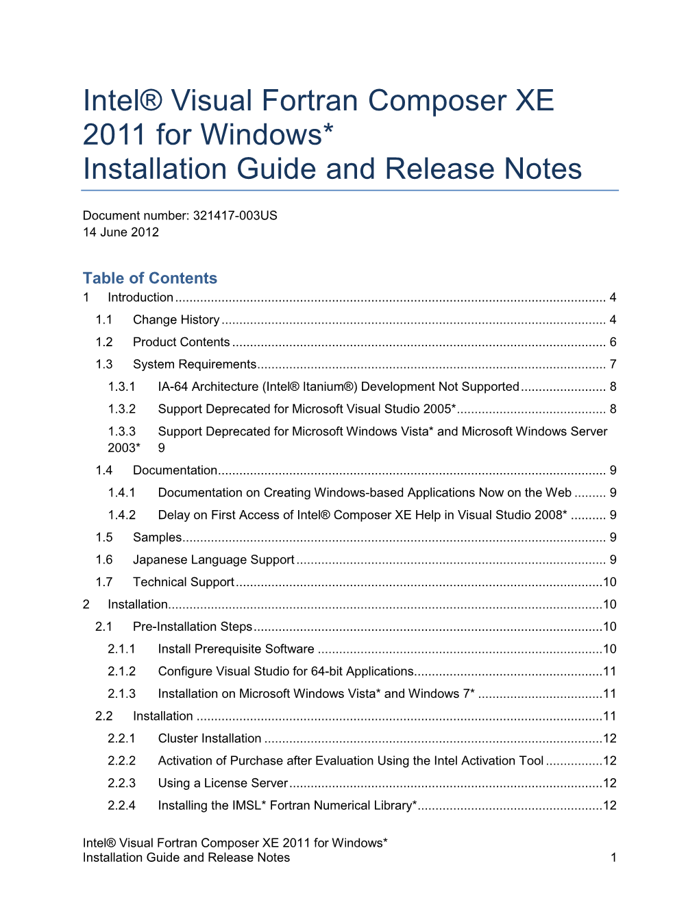 Intel® Visual Fortran Composer XE 2011 for Windows* Installation Guide and Release Notes