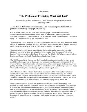 "The Problem of Predicting What Will Last"
