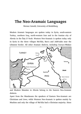 The Neo-Aramaic Languages Werner Arnold, University of Heidelberg