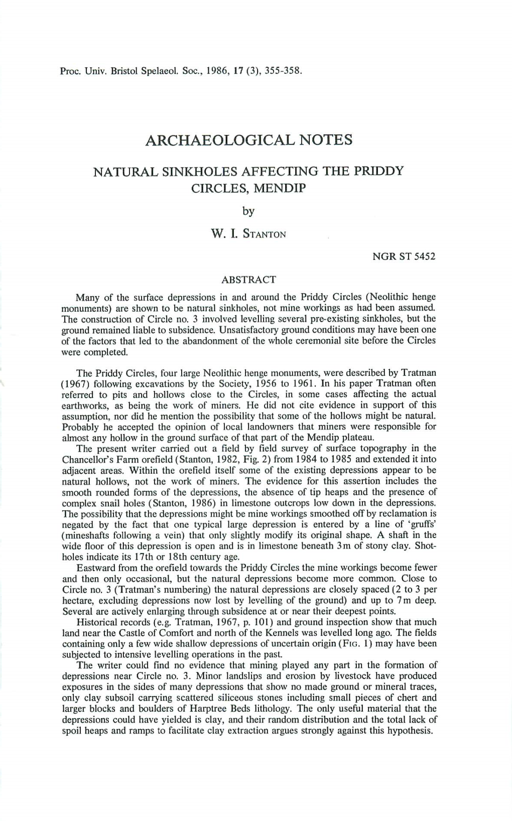 Natural Sinkholes Affecting the Priddy Circles, Mendip