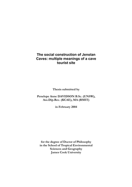 Social Construction of Jenolan Caves: Multiple Meanings of a Cave Tourist Site