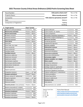 2021 CAO Prairie Plant Data Sheets