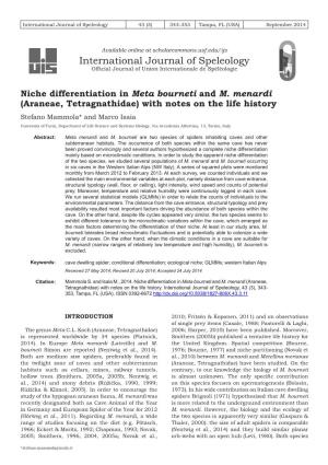 Niche Differentiation in Meta Bourneti and M. Menardi