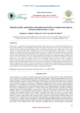 Phenolic Profile, Antioxidant, and Antibacterial Effects of Ethanol and Aqueous Extracts of Rheum Ribes L