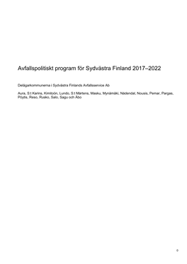 Avfallspolitiskt Program För Sydvästra Finland 2017–2022 (Pdf)