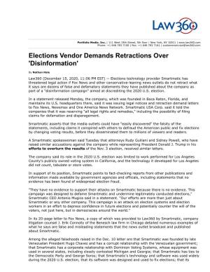 Elections Vendor Demands Retractions Over 'Disinformation'