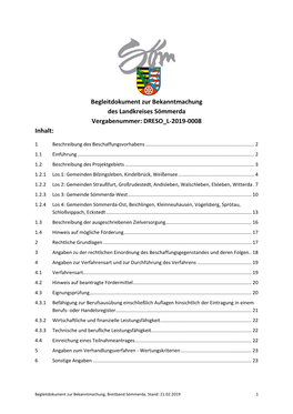 Begleitdokument Zur Bekanntmachung Des Landkreises Sömmerda Vergabenummer: DRESO L-2019-0008 Inhalt