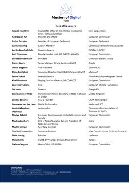 List of Speakers