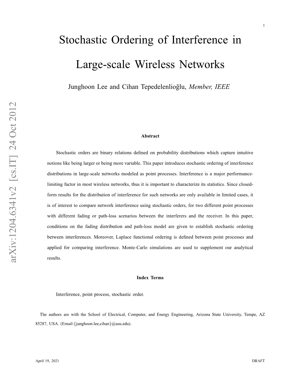 Stochastic Ordering of Interferences in Large-Scale Wireless Networks