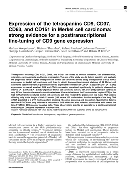 Expression of the Tetraspanins CD9, CD37, CD63, and CD151 in Merkel Cell Carcinoma: Strong Evidence for a Posttranscriptional Fine-Tuning of CD9 Gene Expression